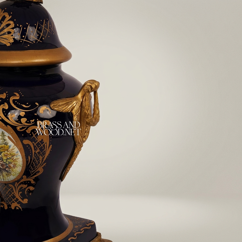 Classical Baroque Ceramic Urn Table Lamp - Floral Medallion & Sculpted Handles — Antique Gold