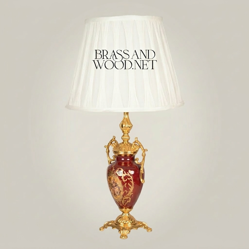 Classical Baroque Ceramic Urn Table Lamp - Hand-Painted Floral Brass Base — Gold