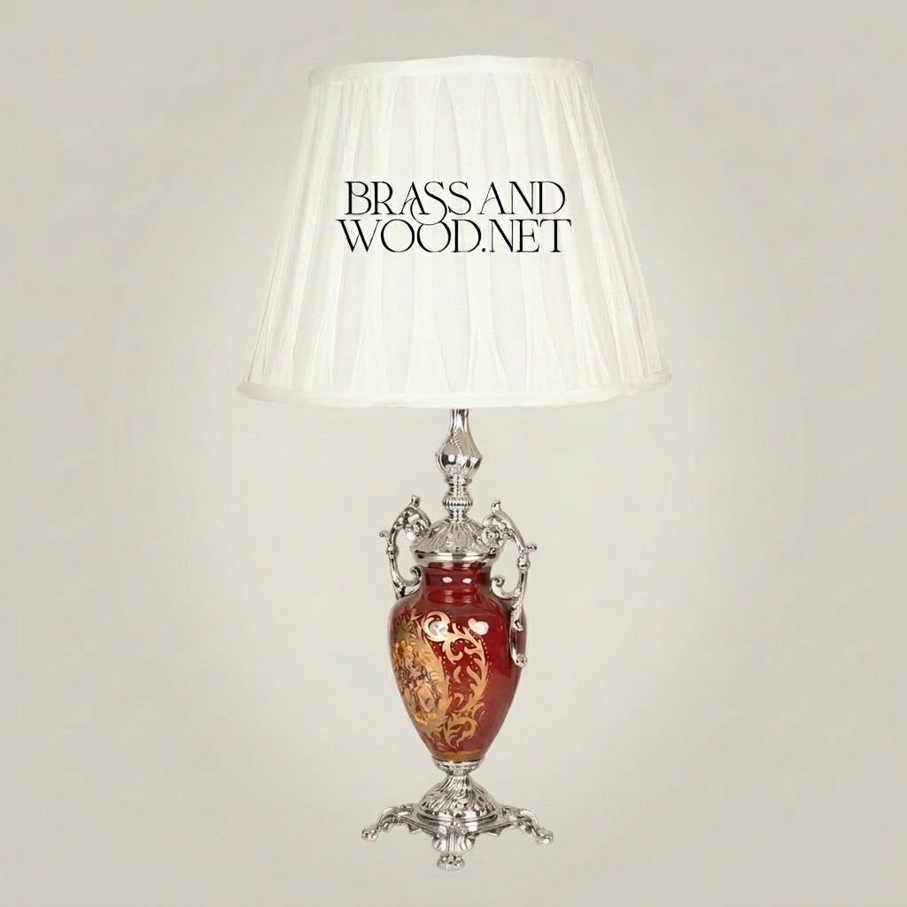 Classical Baroque Ceramic Urn Table Lamp - Hand-Painted Floral Brass Base — Silver