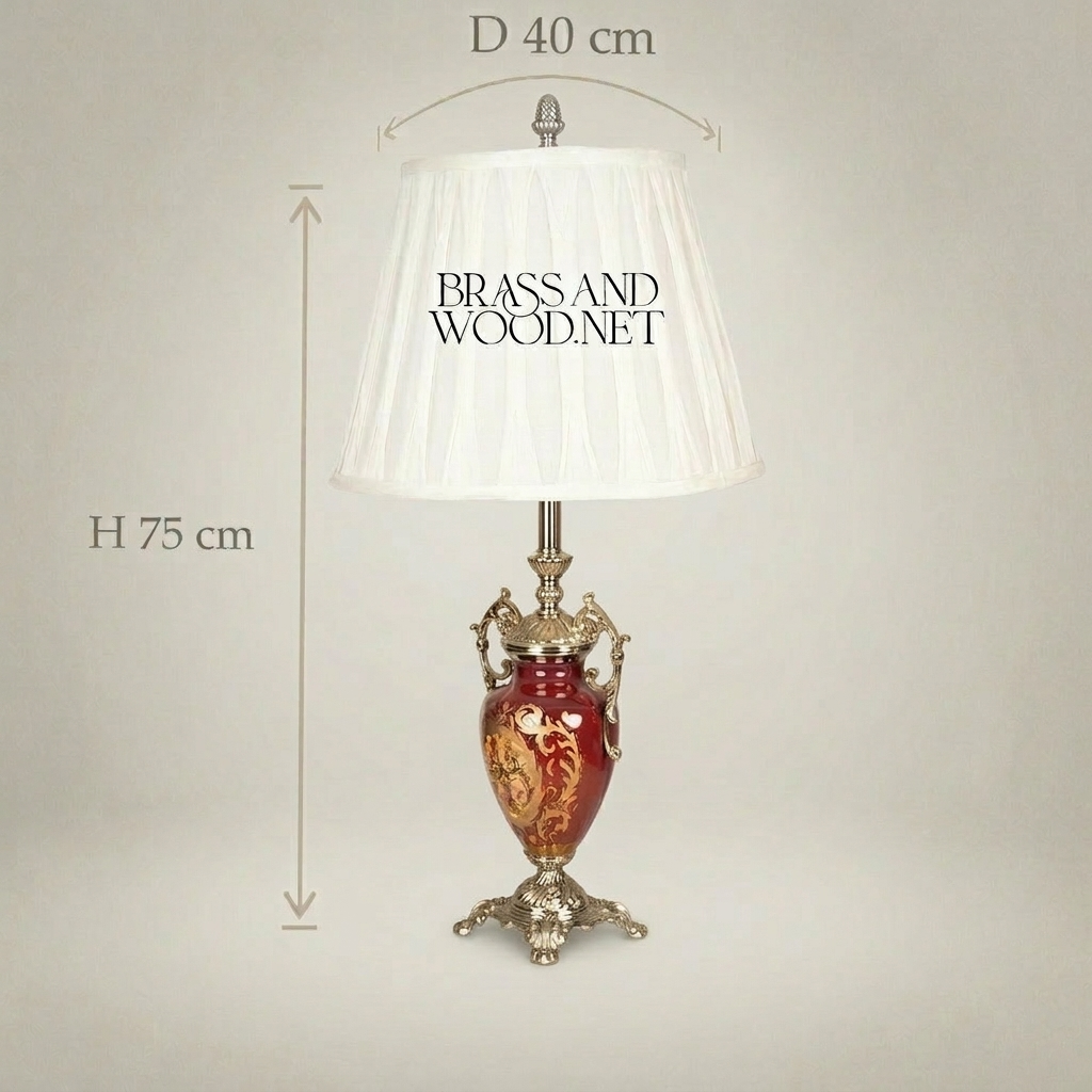 Classical Baroque Ceramic Urn Table Lamp - Hand-Painted Floral Brass Base — Silver
