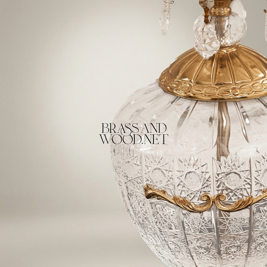 Classical Baroque Crystal & Brass Table Lamp - Ornate Engraved Globe Base — Antique Gold