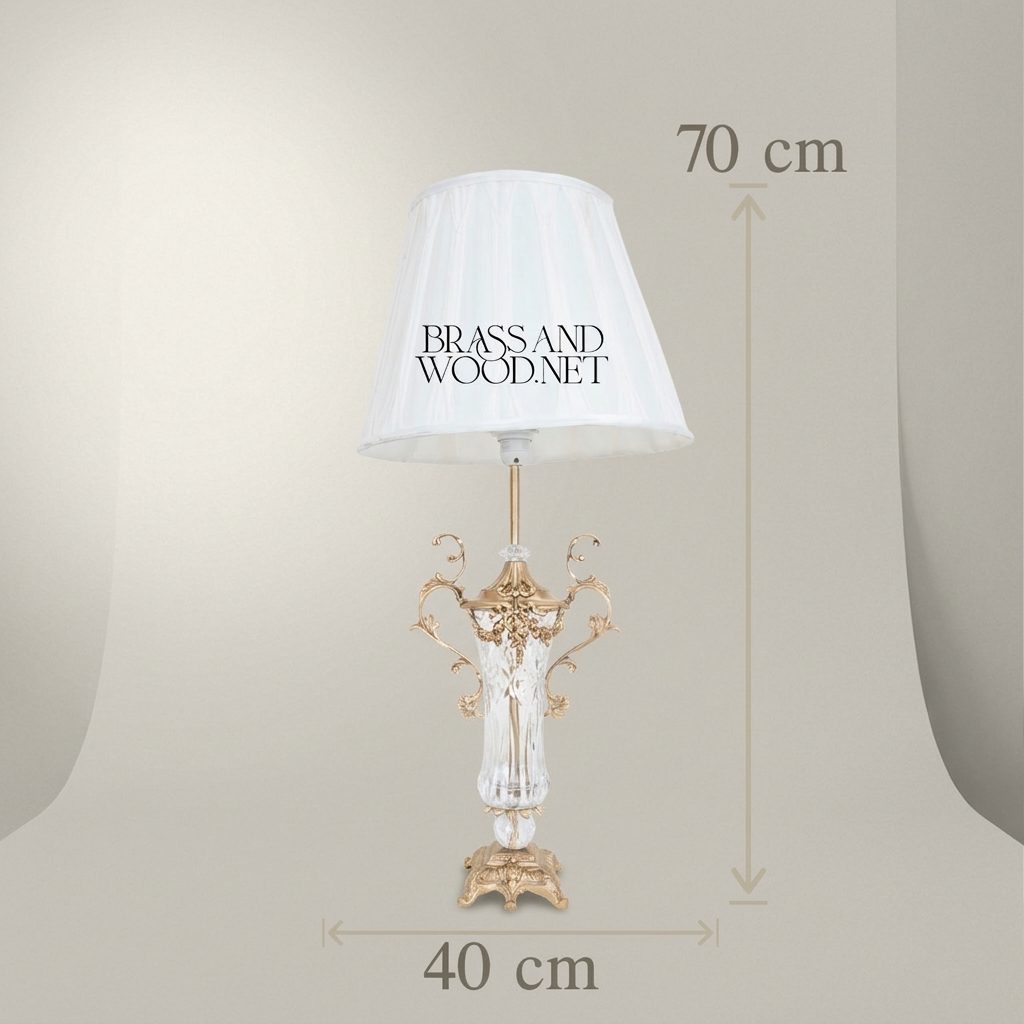 Classical Baroque Crystal & Brass Table Lamp - Ornate Scrollwork Urn Base — Antique Gold
