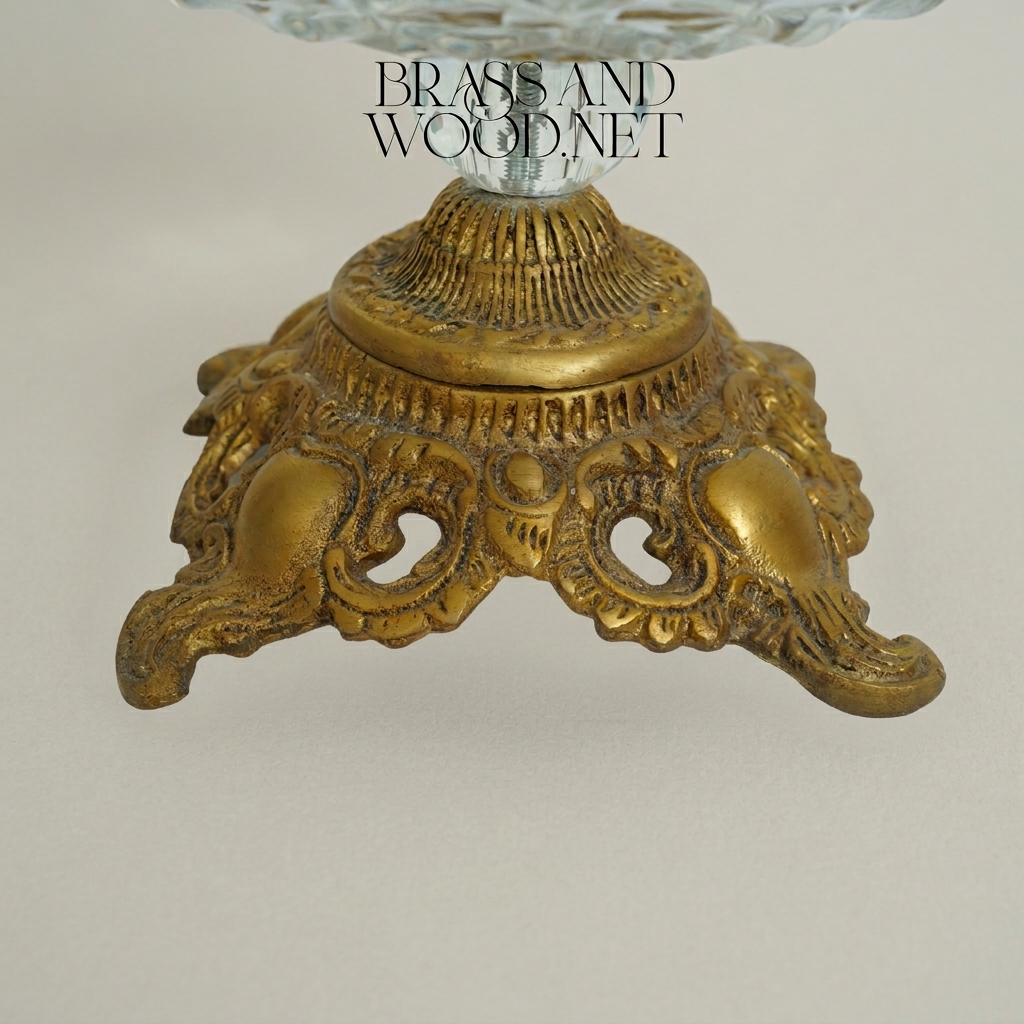 Classical Baroque Crystal & Brass Two-Tier Candy Dish with Scroll Handle — Antique Gold