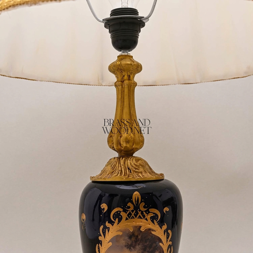 Classical Baroque Hand-Painted Ceramic Table Lamp - Ornate Portrait Vase Base — Antique Gold