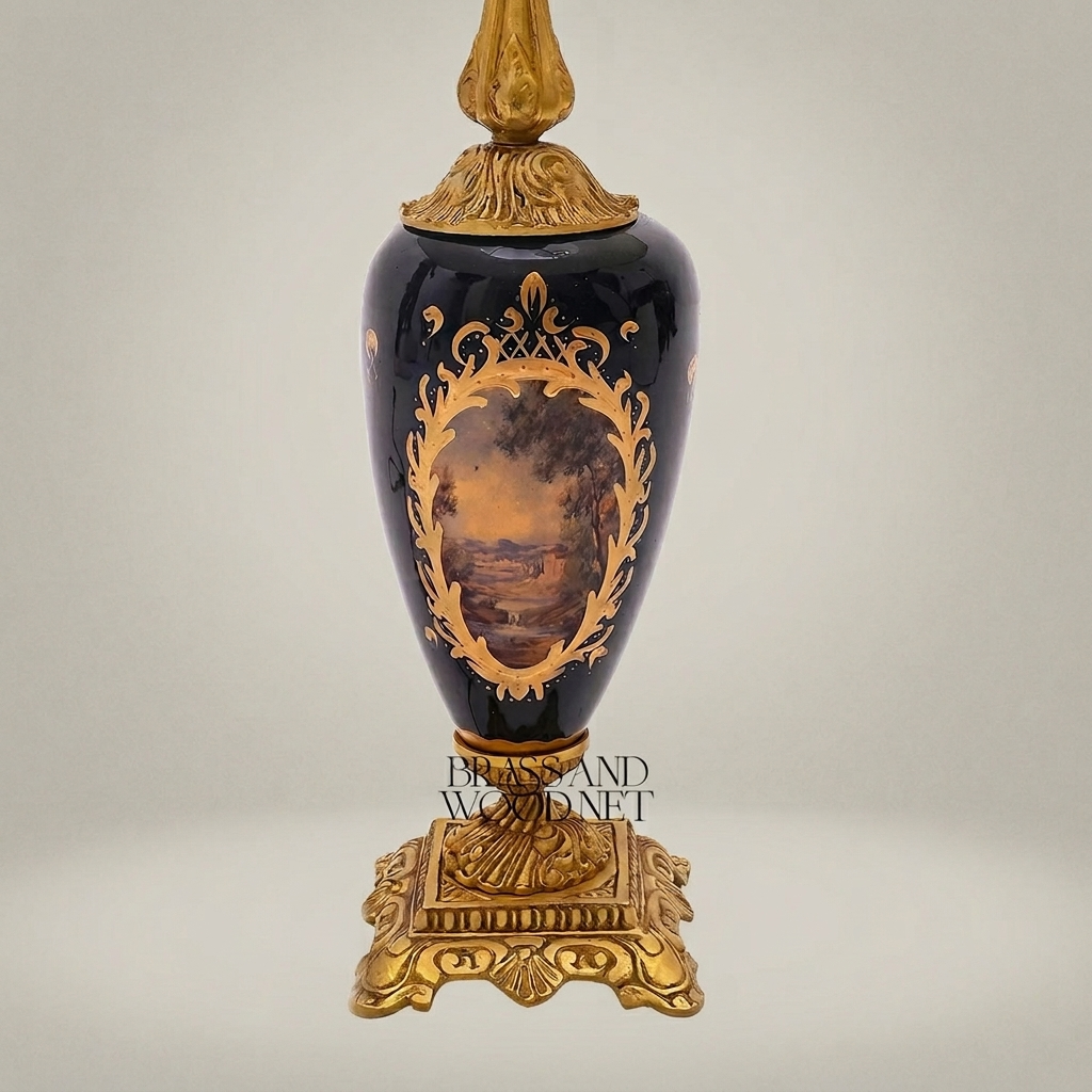 Classical Baroque Hand-Painted Ceramic Table Lamp - Ornate Portrait Vase Base — Antique Gold