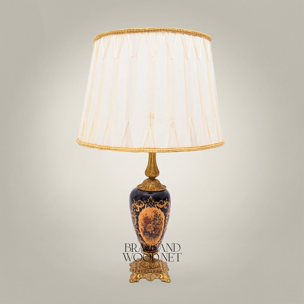 Classical Baroque Hand-Painted Ceramic Table Lamp - Ornate Portrait Vase Base — Antique Gold