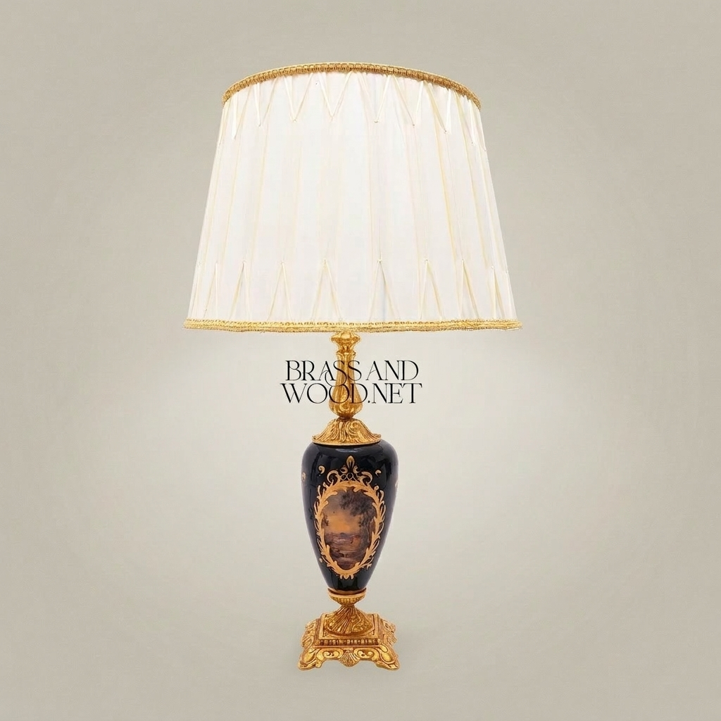 Classical Baroque Hand-Painted Ceramic Table Lamp - Ornate Portrait Vase Base