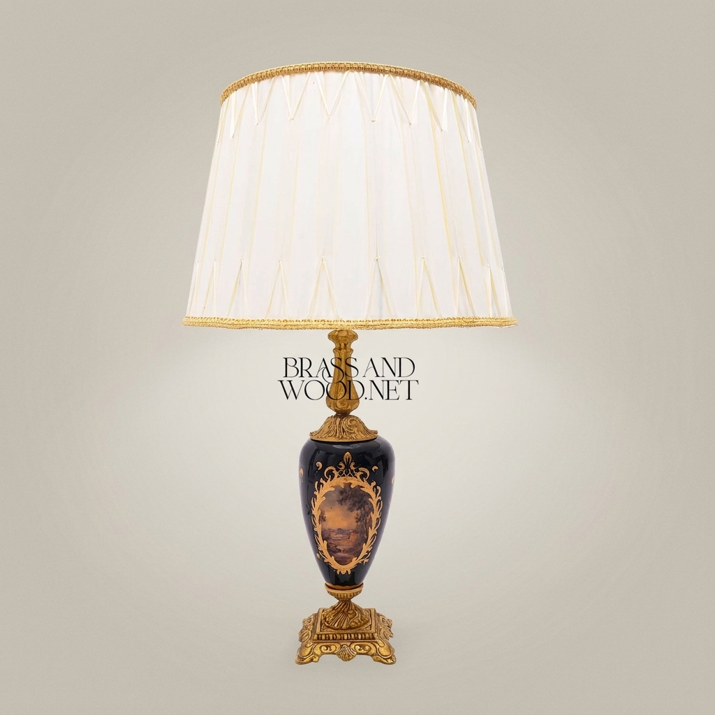 Classical Baroque Hand-Painted Ceramic Table Lamp - Ornate Portrait Vase Base — Antique Gold