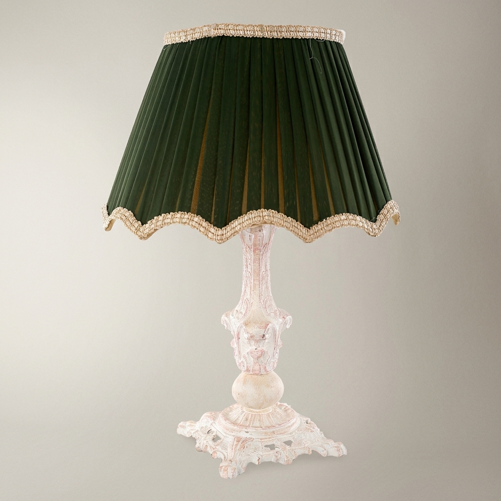 Classical Baroque Table Lamp - Ornate Candlestick Base with Pleated Shade — Silver