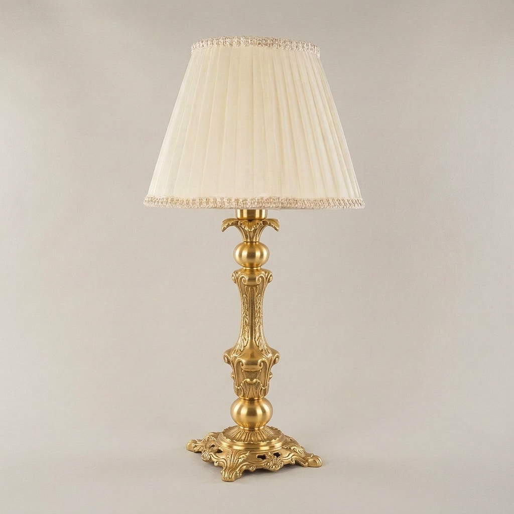 Classical Baroque Table Lamp - Ornate Candlestick Base with Pleated Shade