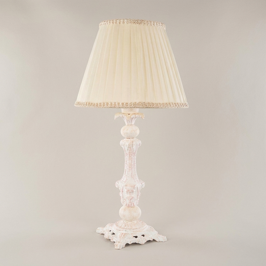 Classical Baroque Table Lamp - Ornate Candlestick Base with Pleated Shade — Silver