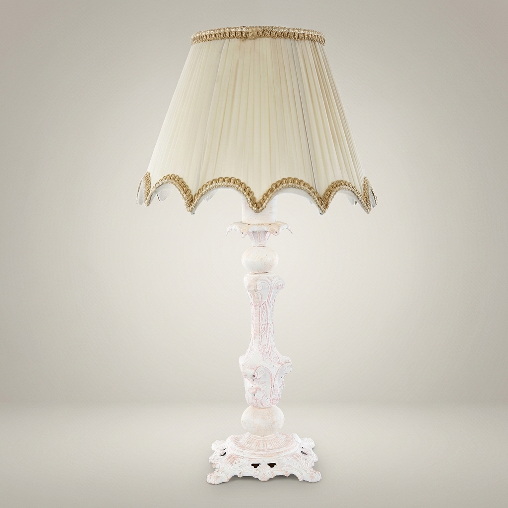 Classical Baroque Table Lamp - Ornate Candlestick Base with Pleated Shade — Silver