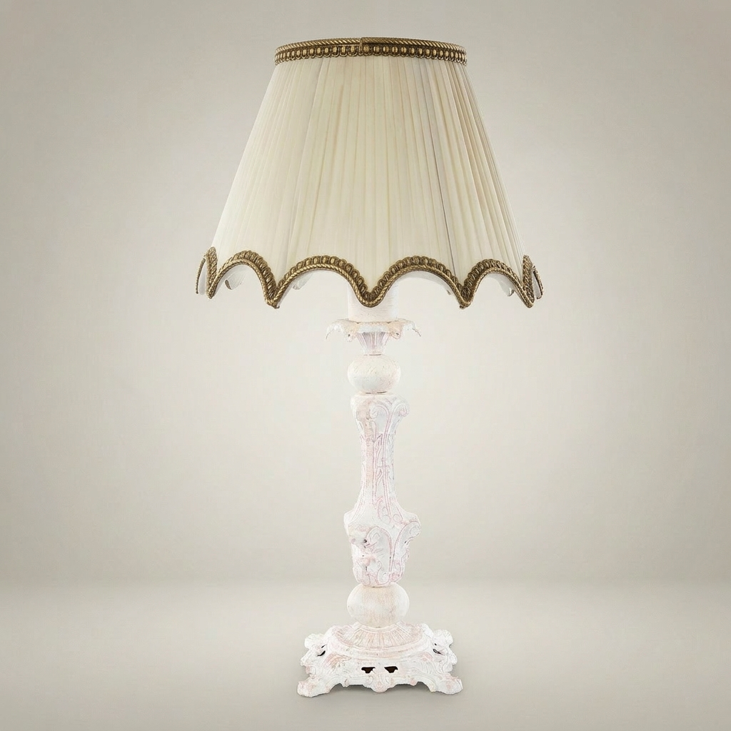 Classical Baroque Table Lamp - Ornate Candlestick Base with Pleated Shade — Antique Gold