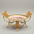 Classical Brass & Ceramic Footed Tazza - Floral Hand-Painted Ivy Leaf Stand — Gold