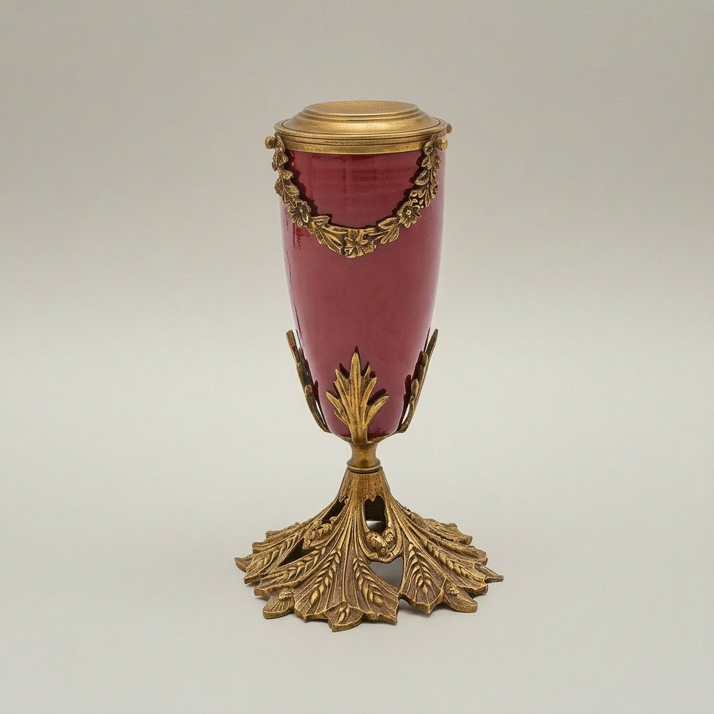Classical Brass & Ceramic Urn Table Lamp - Acanthus Leaf Base with Floral Garland — Antique Gold