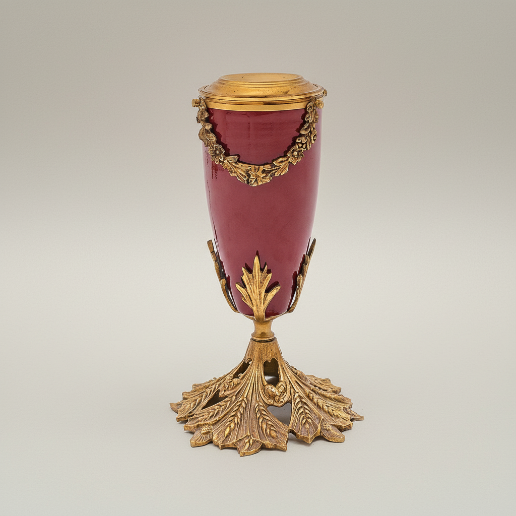 Classical Brass & Ceramic Urn Table Lamp - Acanthus Leaf Base with Floral Garland — Gold
