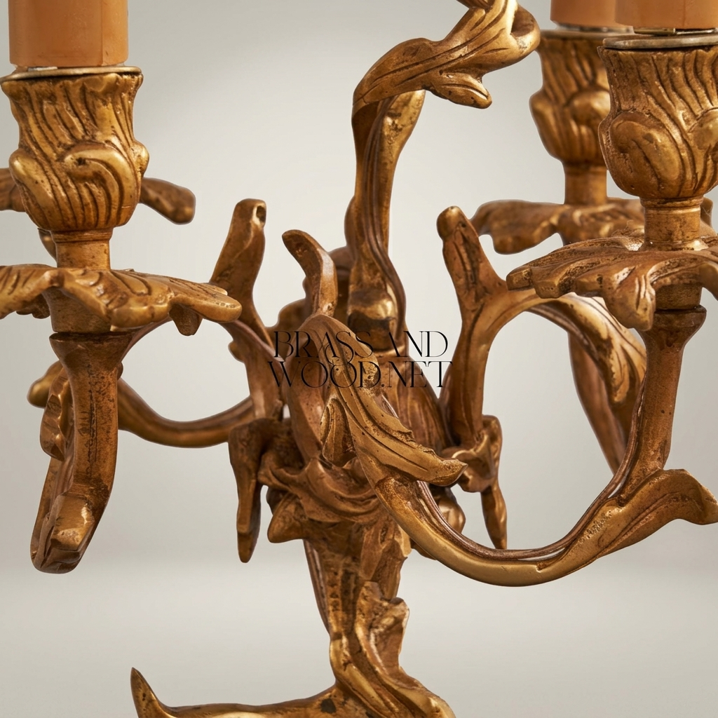 Classical Brass Cherub Candelabra Table Lamp - 3-Arm Figurine Base — Antique Gold