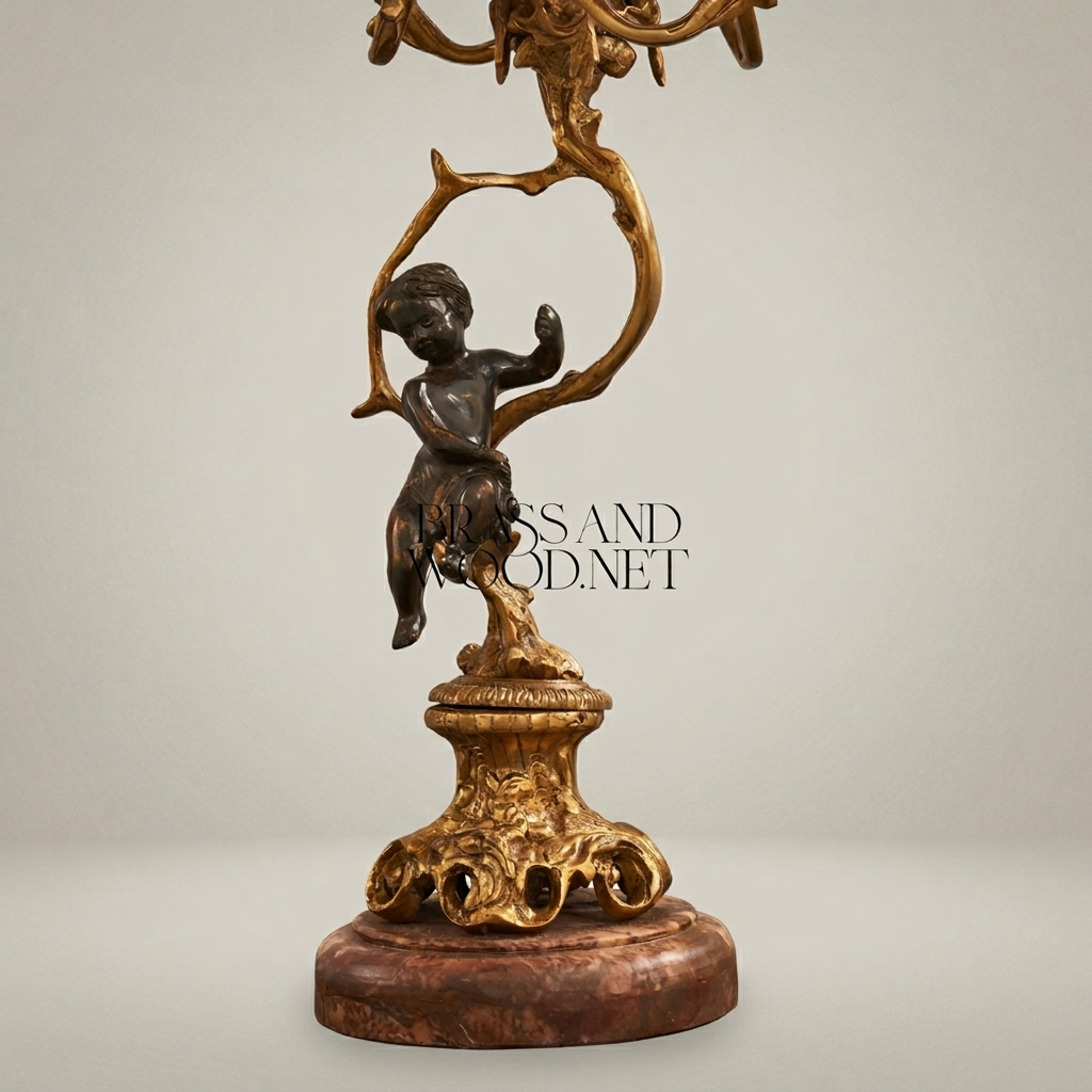 Classical Brass Cherub Candelabra Table Lamp - 3-Arm Figurine Base — Antique Gold
