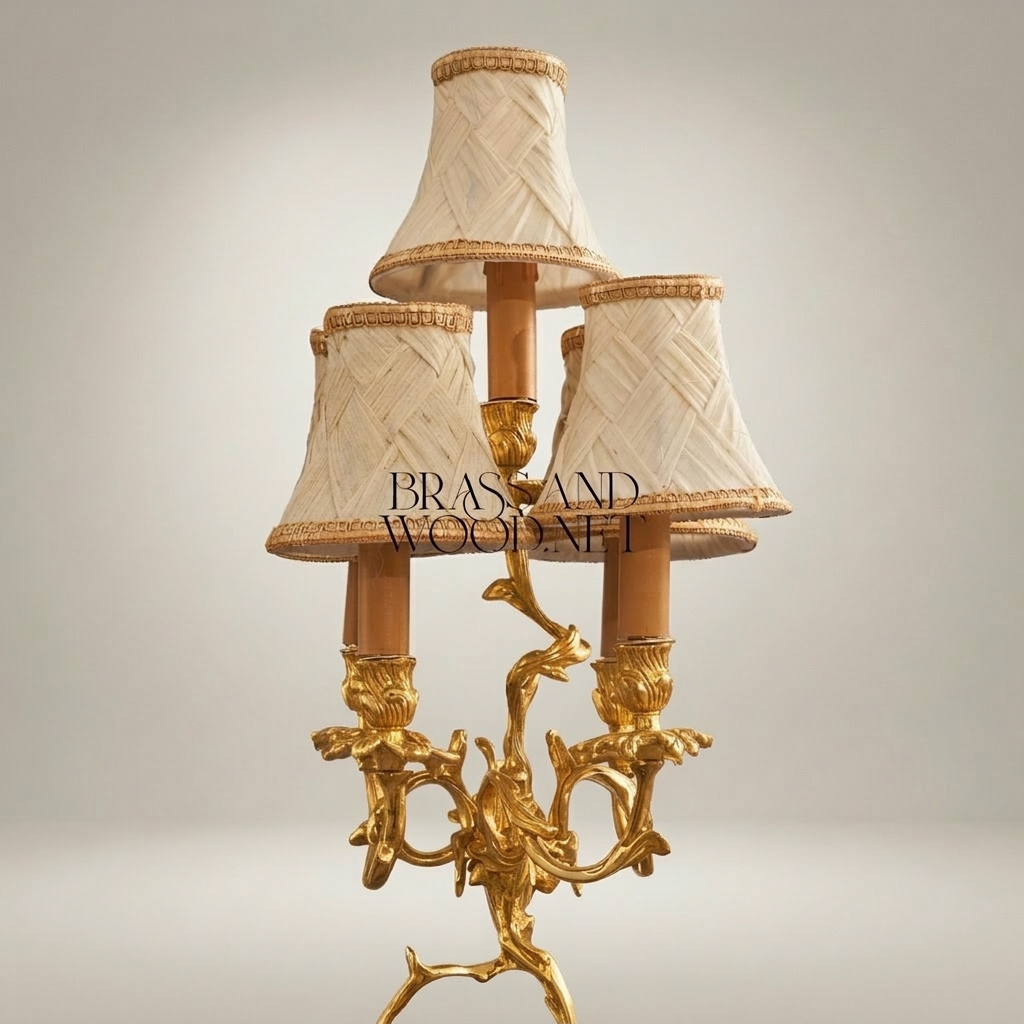 Classical Brass Cherub Candelabra Table Lamp - 3-Arm Figurine Base