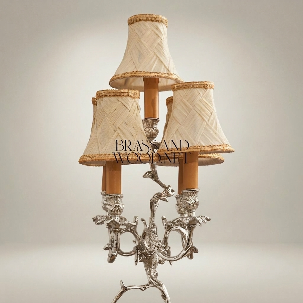 Classical Brass Cherub Candelabra Table Lamp - 3-Arm Figurine Base — Silver