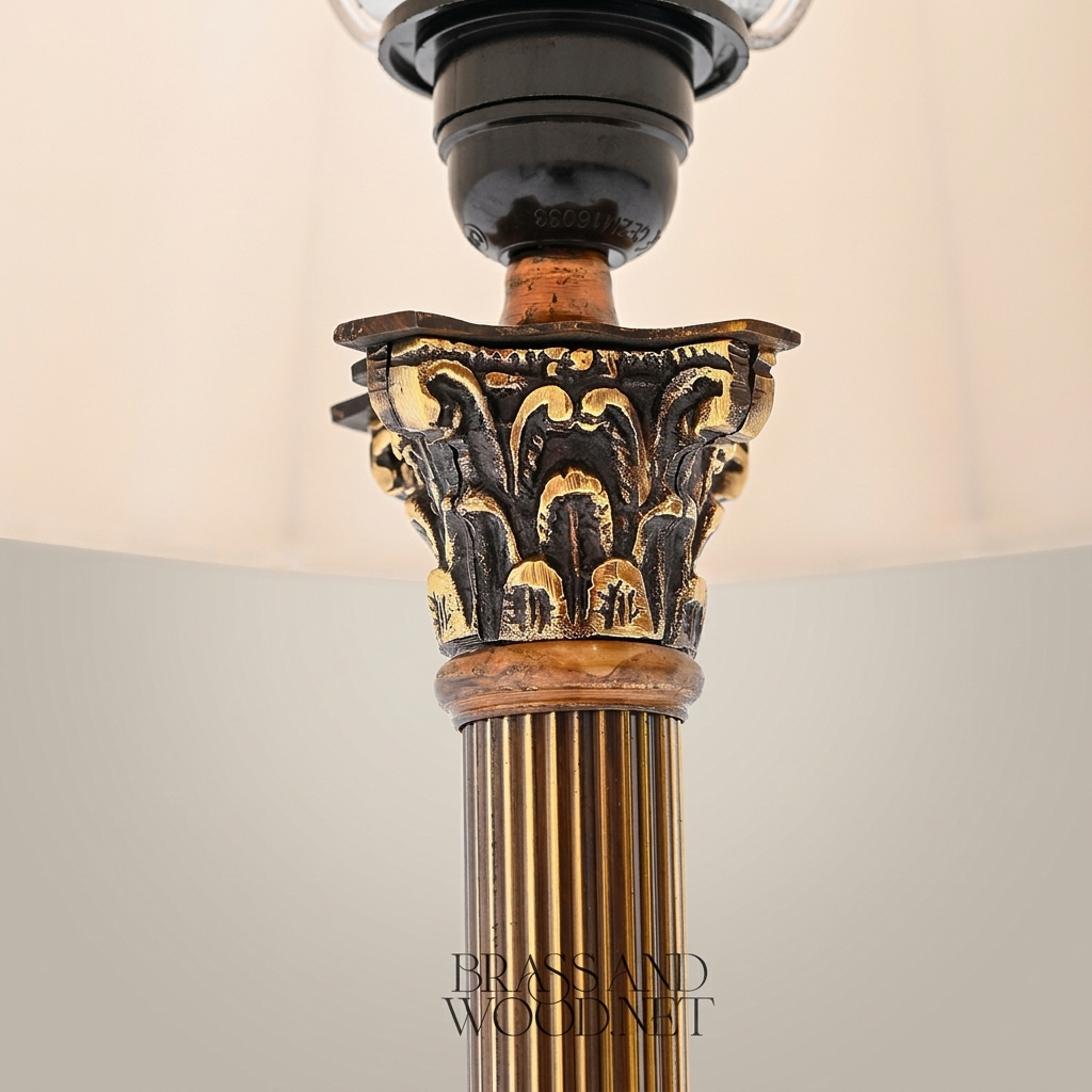 Classical Brass Column Table Lamp - Fluted Pillar with Ornate Base — Antique Gold