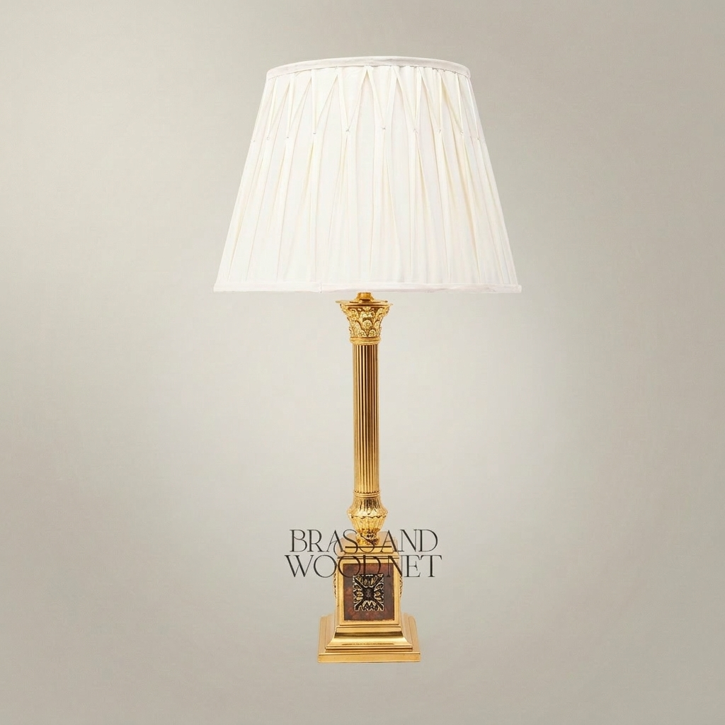 Classical Brass Column Table Lamp - Fluted Pillar with Ornate Base