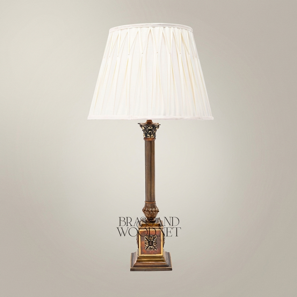 Classical Brass Column Table Lamp - Fluted Pillar with Ornate Base — Antique Gold