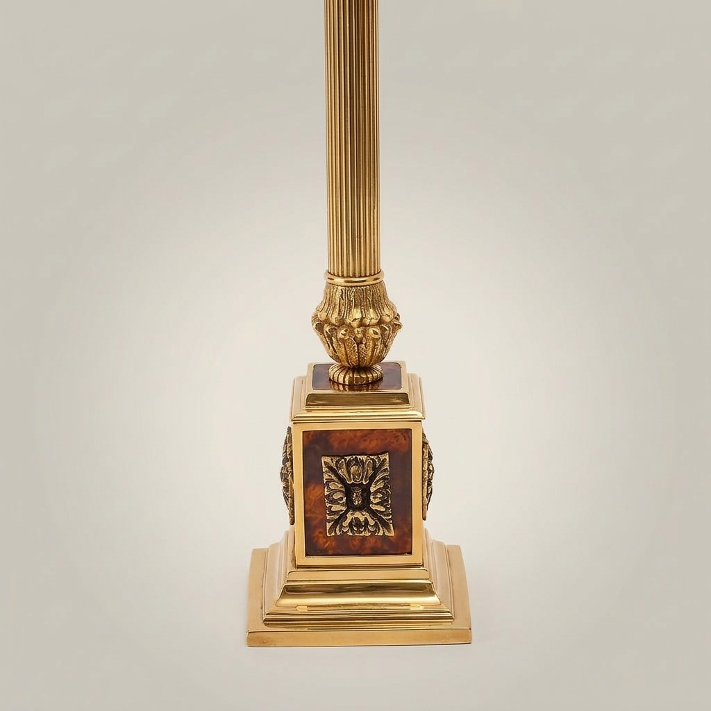 Classical Brass Column Table Lamp - Fluted Pillar with Ornate Base — Gold