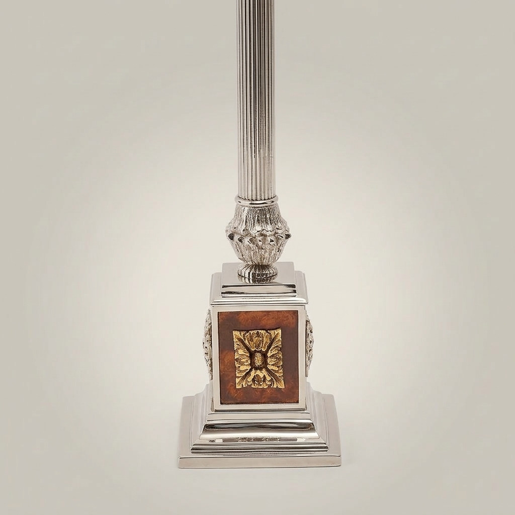 Classical Brass Column Table Lamp - Fluted Pillar with Ornate Base — Silver