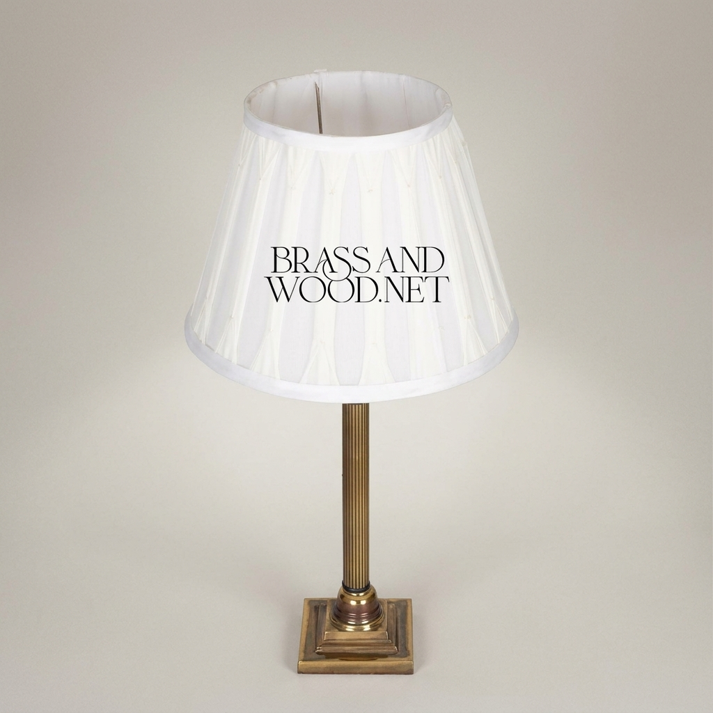 Classical Brass Corinthian Column Table Lamp with Pleated Fabric Shade — Antique Gold