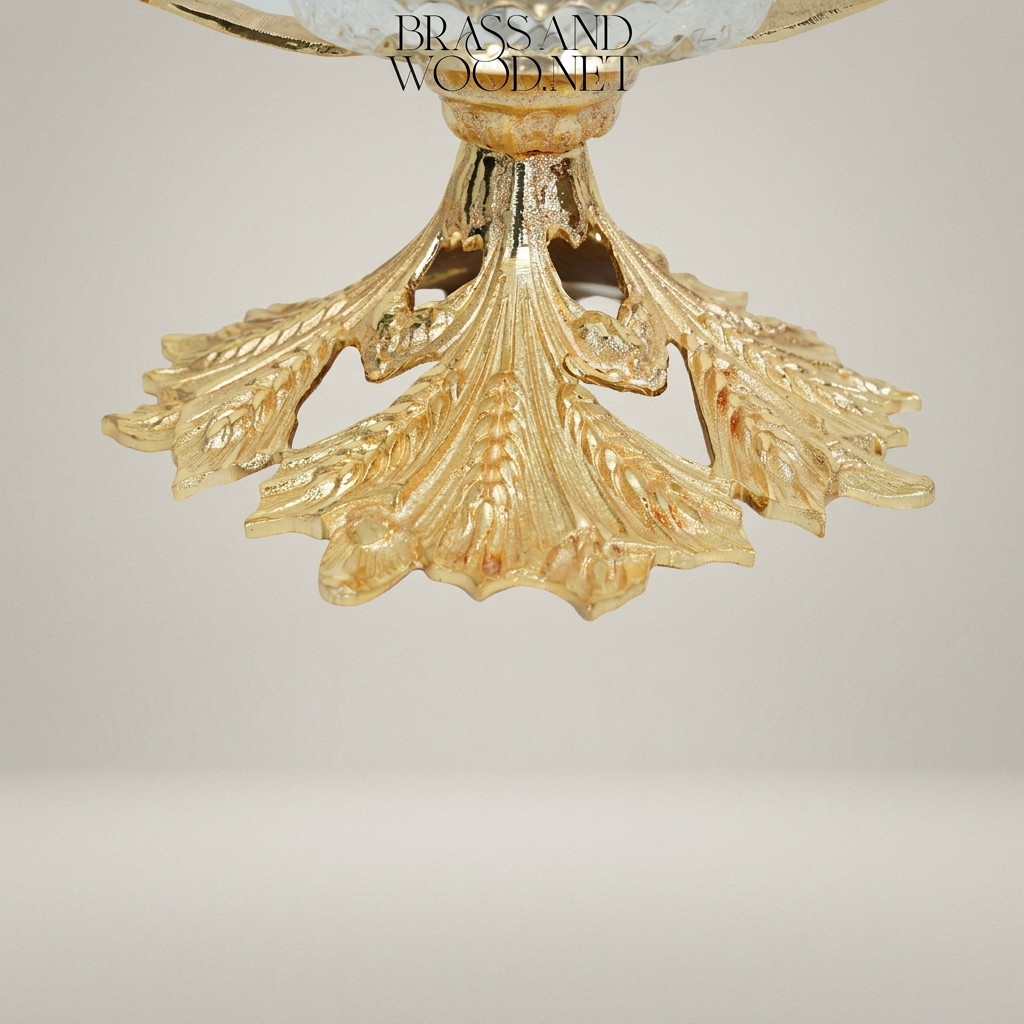 Classical Brass & Crystal Candy Dish - Acanthus Leaf Pedestal with Branch Handles