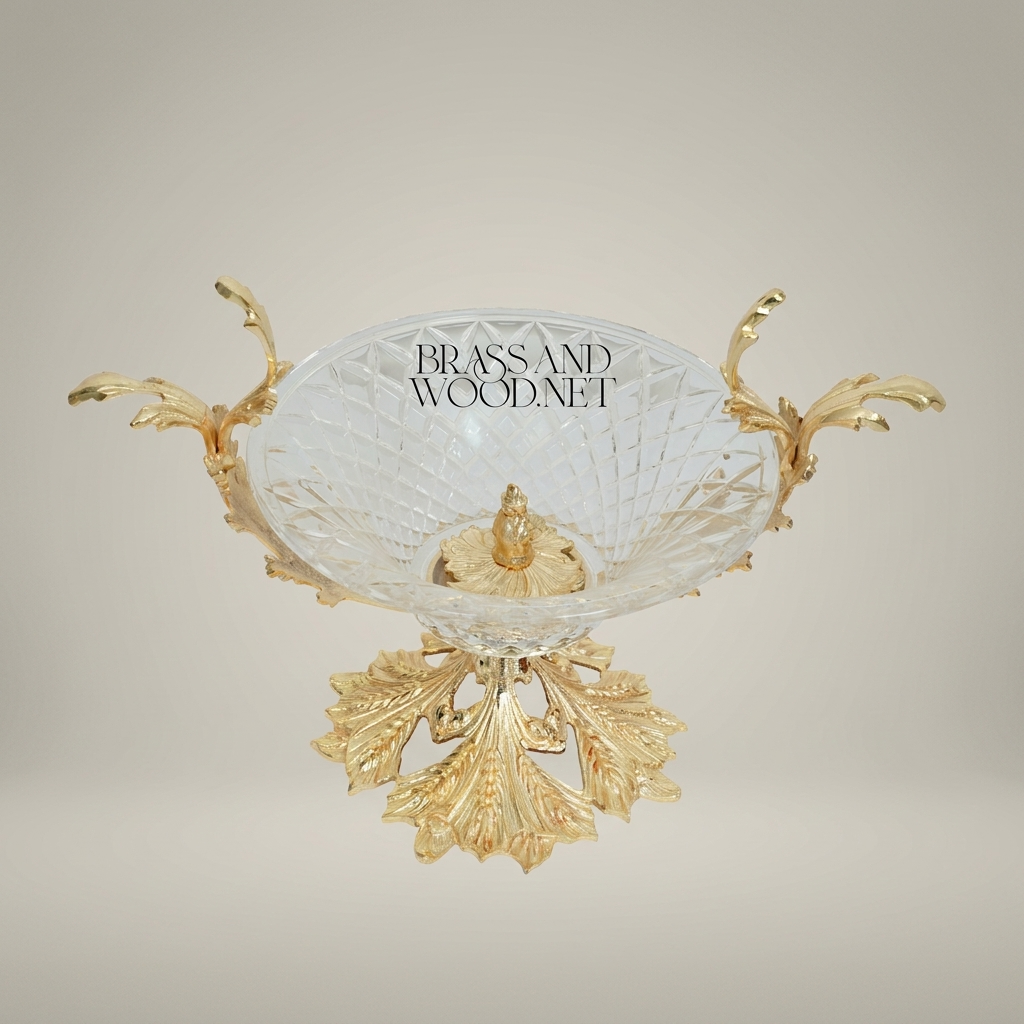 Classical Brass & Crystal Candy Dish - Acanthus Leaf Pedestal with Branch Handles