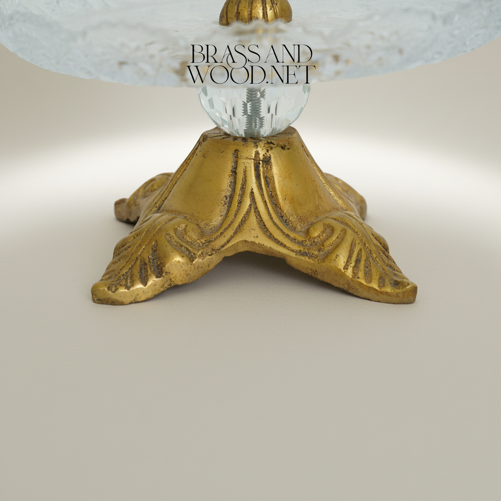 Classical Brass & Crystal Candy Dish - Botanical Handle with Ornate Foliage Base — Antique Gold