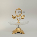 Classical Brass & Crystal Candy Dish - Botanical Handle with Ornate Foliage Base — Gold