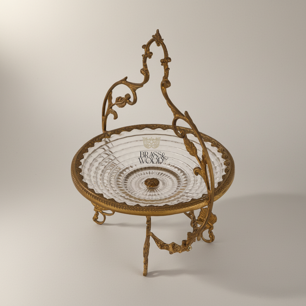 Classical Brass & Crystal Candy Dish - Ornate Foliage Stand