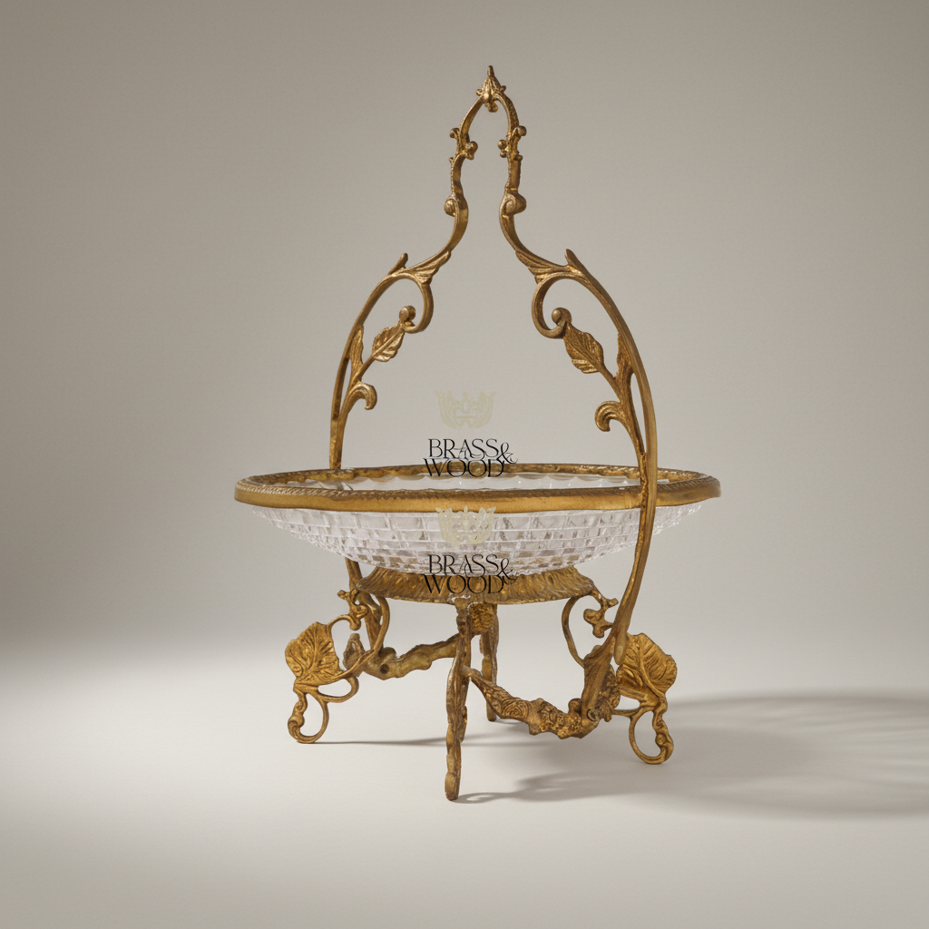 Classical Brass & Crystal Candy Dish - Ornate Foliage Stand