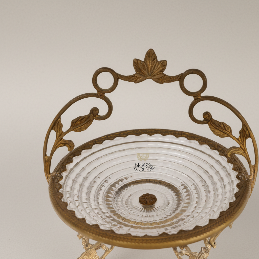 Classical Brass & Crystal Candy Dish - Ornate Foliage Stand