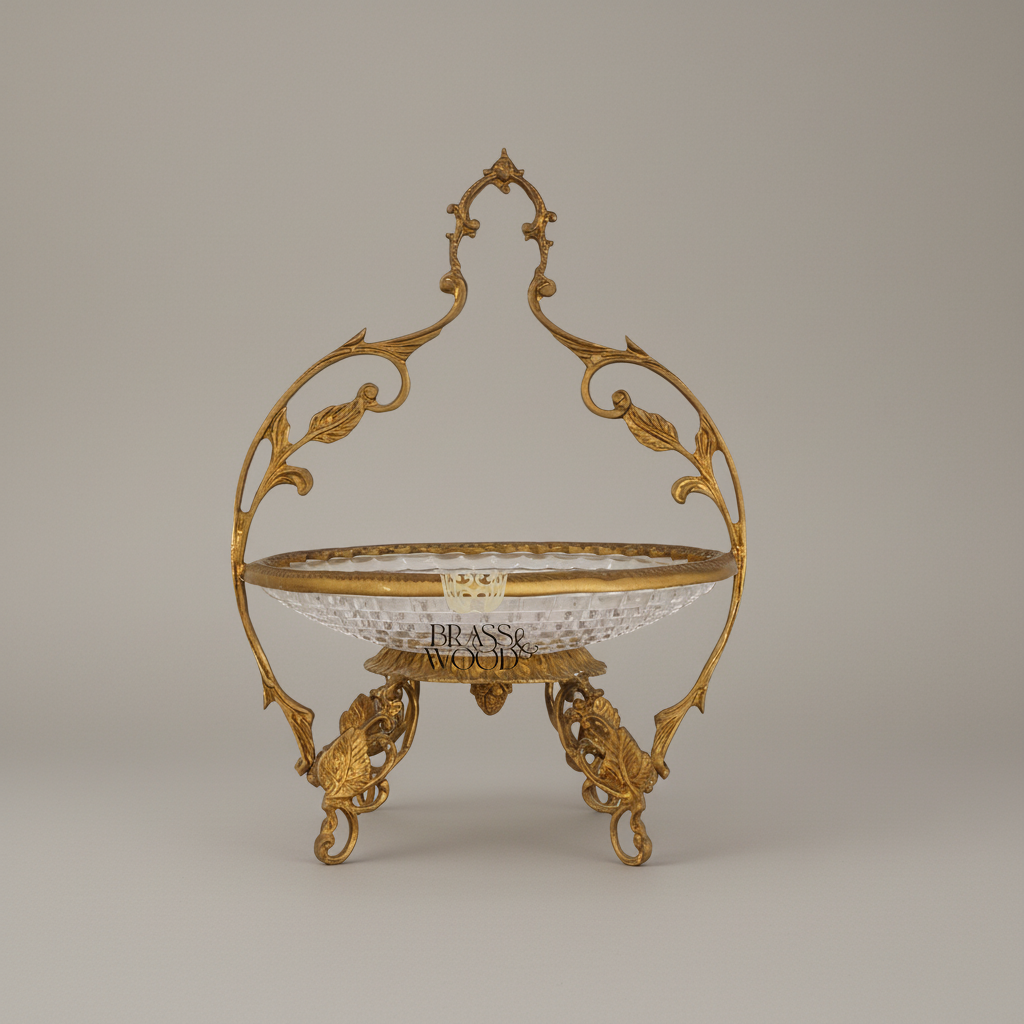 Classical Brass & Crystal Candy Dish - Ornate Foliage Stand