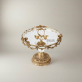 Classical Brass & Crystal Pedestal Candy Dish - Floral Garland Ring Handle — Antique Gold
