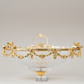 Classical Brass & Crystal Pedestal Candy Dish - Floral Garland Ring Handle — Gold