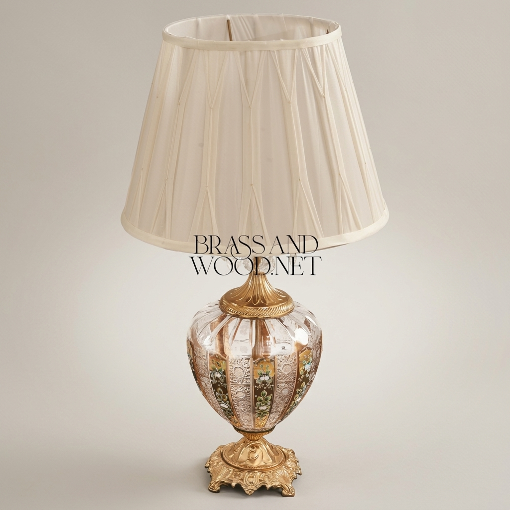Classical Brass & Crystal Table Lamp with Hand-Painted Floral Urn Base