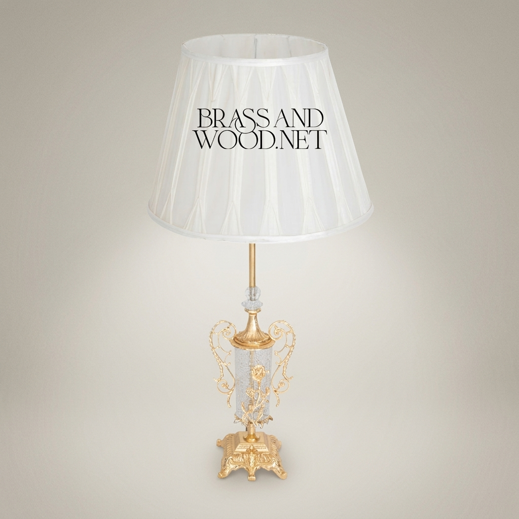 Classical Brass & Crystal Urn Table Lamp - Ornate Scrollwork Base