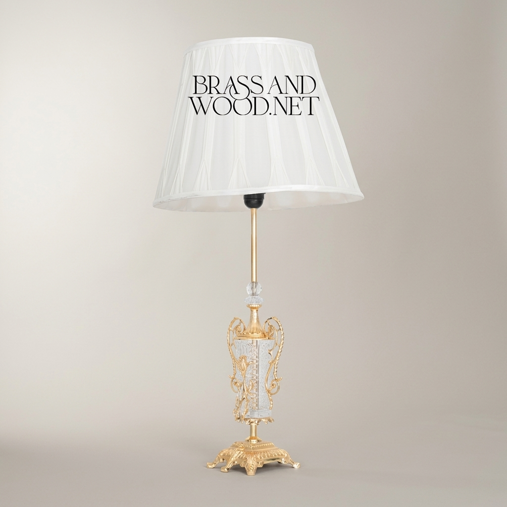 Classical Brass & Crystal Urn Table Lamp - Ornate Scrollwork Base