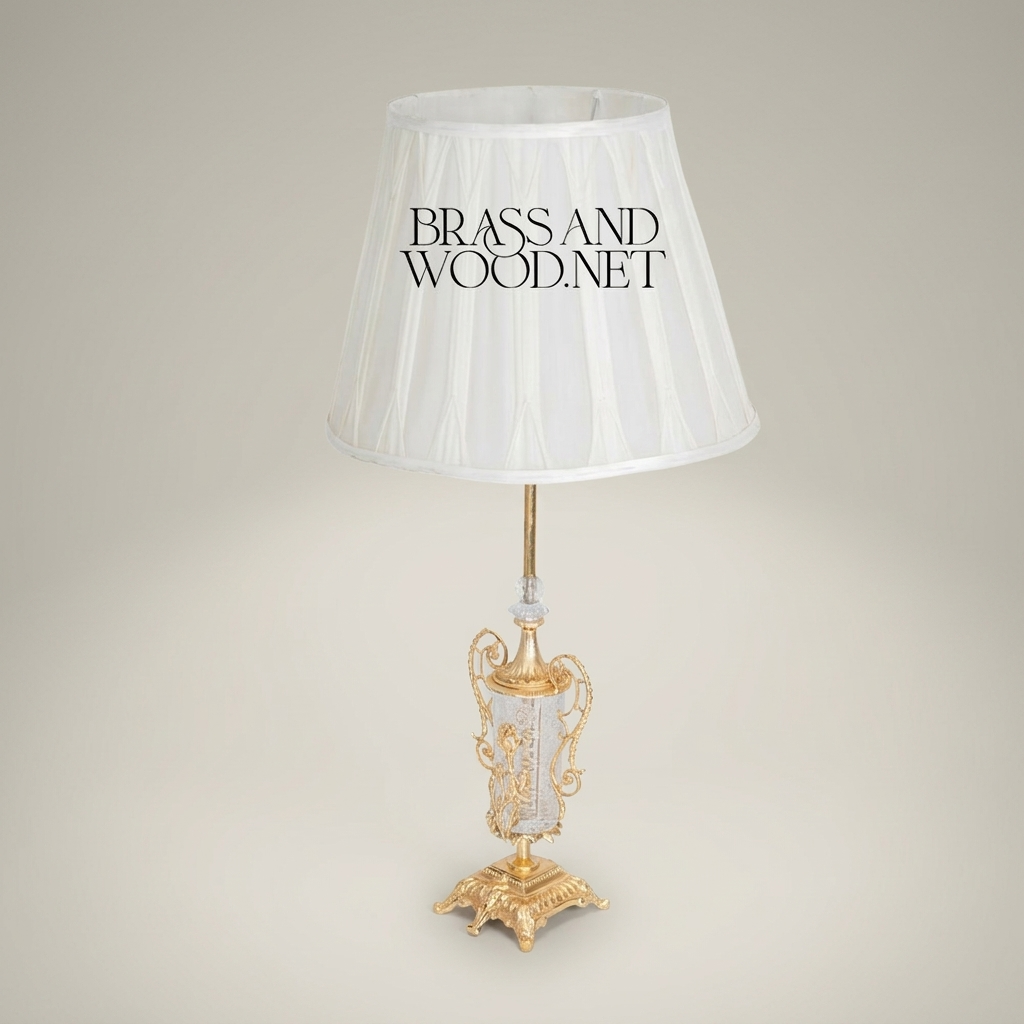 Classical Brass & Crystal Urn Table Lamp - Ornate Scrollwork Base