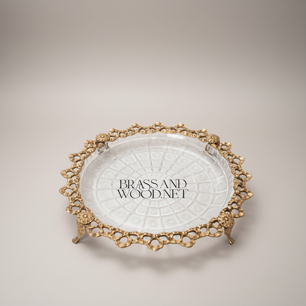 Classical Brass & Glass Candy Tray - Ornate Lace-Edge Footed Dish — Antique Gold