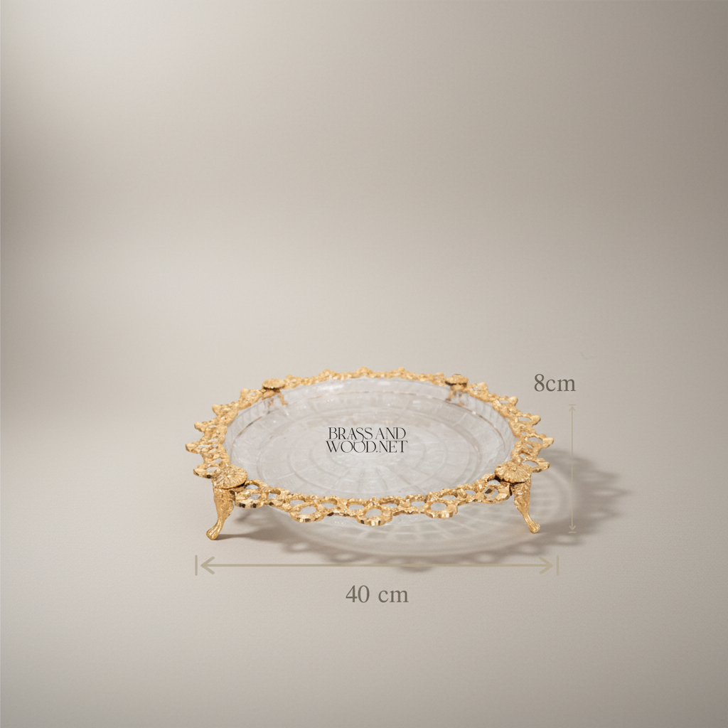 Classical Brass & Glass Candy Tray - Ornate Lace-Edge Footed Dish — Gold