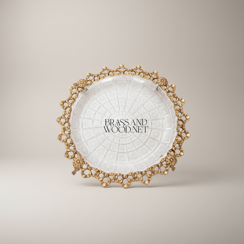 Classical Brass & Glass Candy Tray - Ornate Lace-Edge Footed Dish