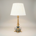 Classical Brass & Marble Table Lamp - Ornate Fluted Column with Pleated Shade — Gold