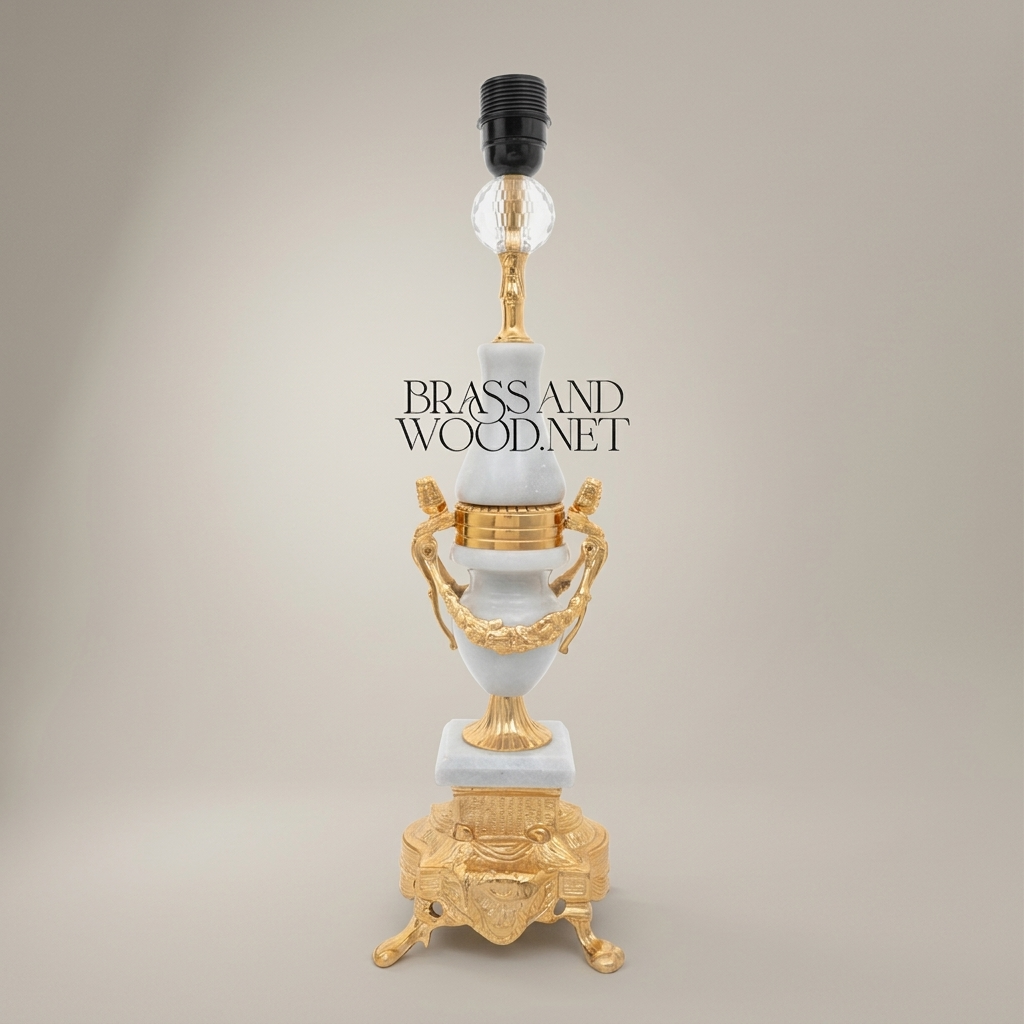 Classical Brass & Marble Urn Table Lamp - Louis XVI Ornate Footed Base