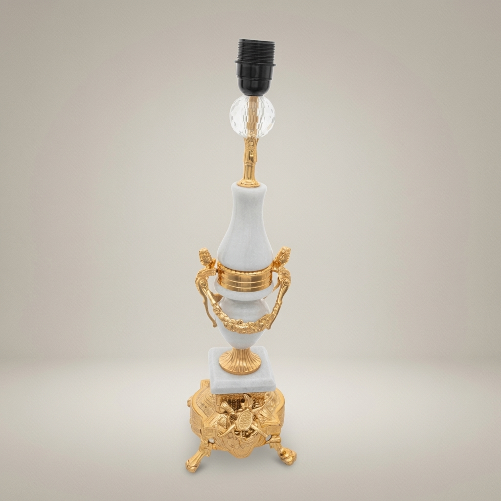 Classical Brass & Marble Urn Table Lamp - Louis XVI Ornate Footed Base